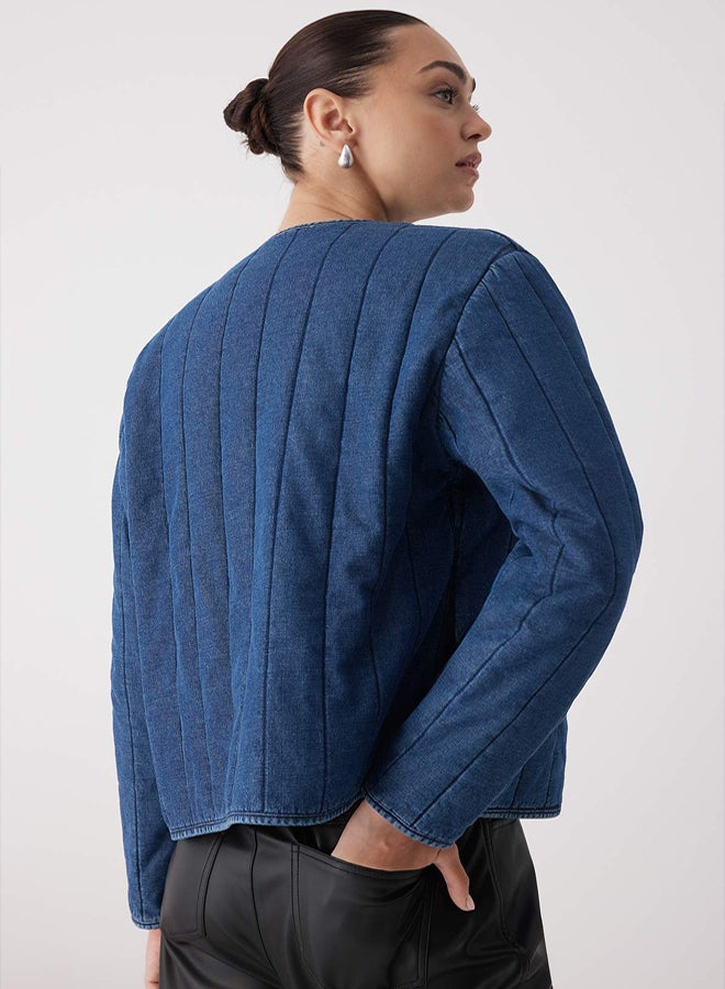 Trendyolmilla Wardrobe Essentials – Dark Blue Quilted Regular Denim Jacket | - Image 4