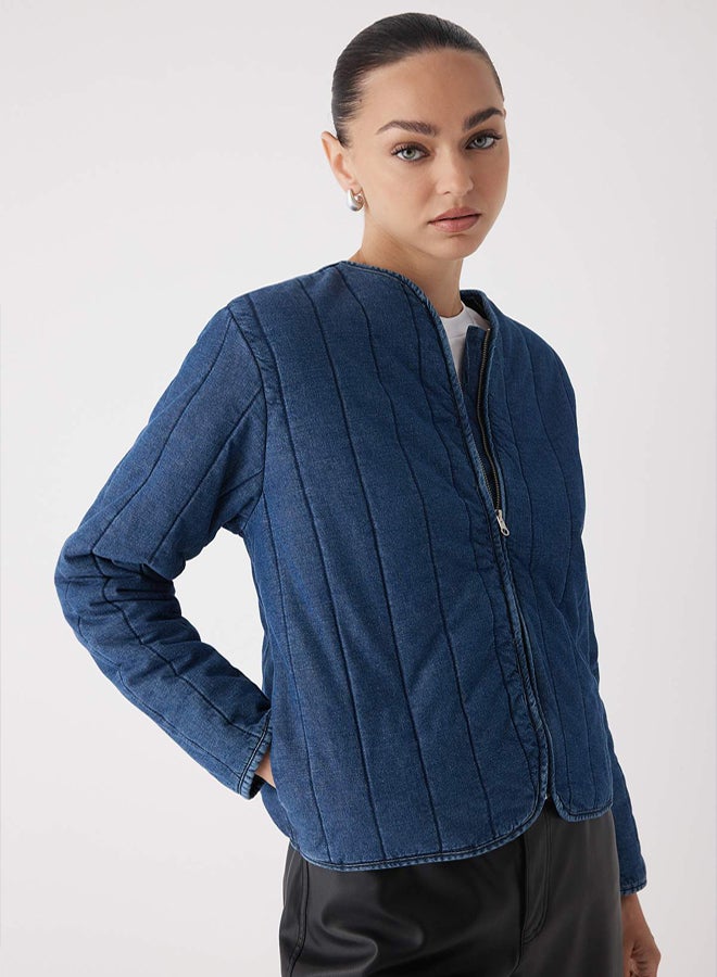 Trendyolmilla Wardrobe Essentials – Dark Blue Quilted Regular Denim Jacket | - Image 2
