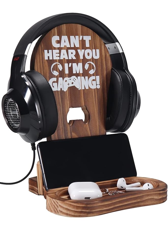 إيروريكس هدايا ألعاب للأولاد المراهقين ديكور غرفة الألعاب أفضل الهدايا حامل سماعة ألعاب خشبي للرجل والابن والصديق والزوج ملحقات الألعاب لسطح مكتب الألعاب لا أستطيع سماعك أنا ألعب - Image 1