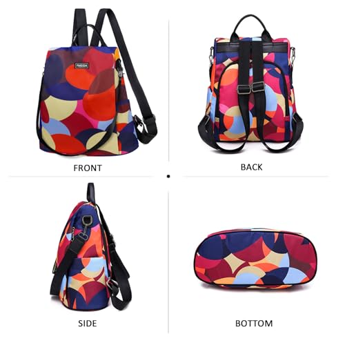 Fmeida Backpack for Women Anti Theft Back Pack Purse Waterproof Nylon Backpack for College Bookbag Fashion Travel Shoulder Bag Colorful Polka Dots - Image 2