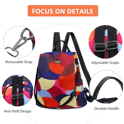 Fmeida Backpack for Women Anti Theft Back Pack Purse Waterproof Nylon Backpack for College Bookbag Fashion Travel Shoulder Bag Colorful Polka Dots - Image 5