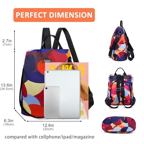 Fmeida Backpack for Women Anti Theft Back Pack Purse Waterproof Nylon Backpack for College Bookbag Fashion Travel Shoulder Bag Colorful Polka Dots - Image 3