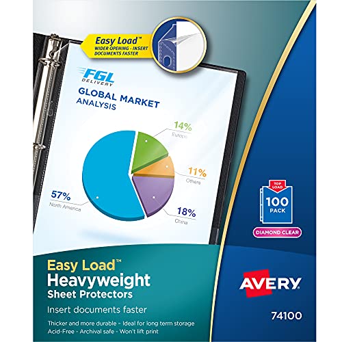 Avery Diamond Clear Heavyweight Sheet Protectors, Easy Load, 100 Document Protectors (74100) - Image 1