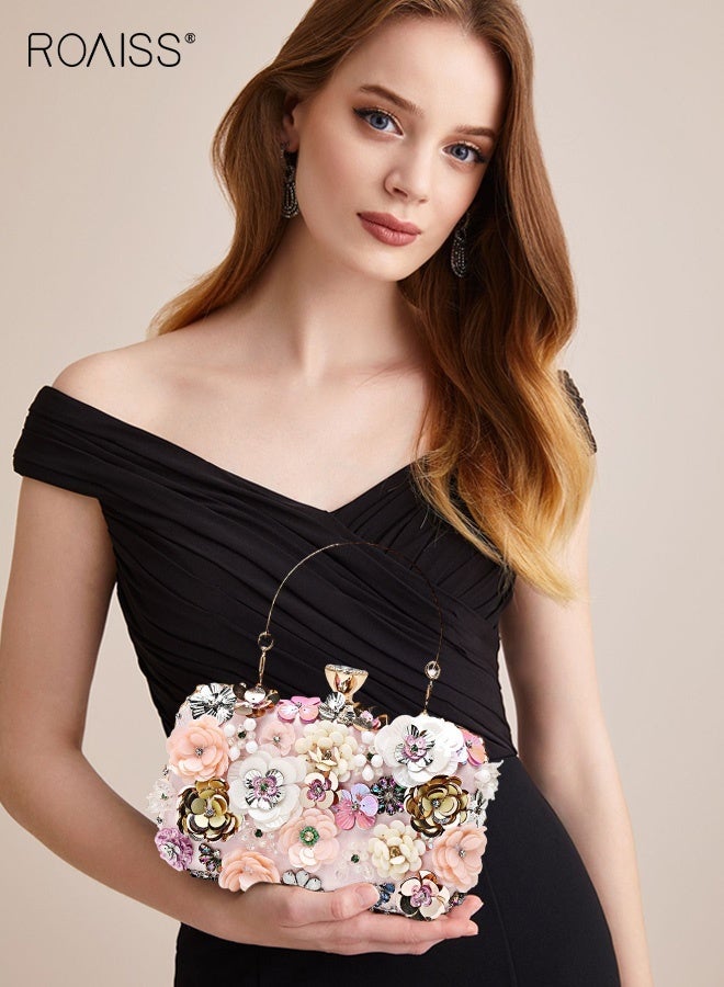 roaiss Flower Clutch Purse Evening Bag for Women Formal Party Handbag Chain Strap Shoulder Bag - Image 3