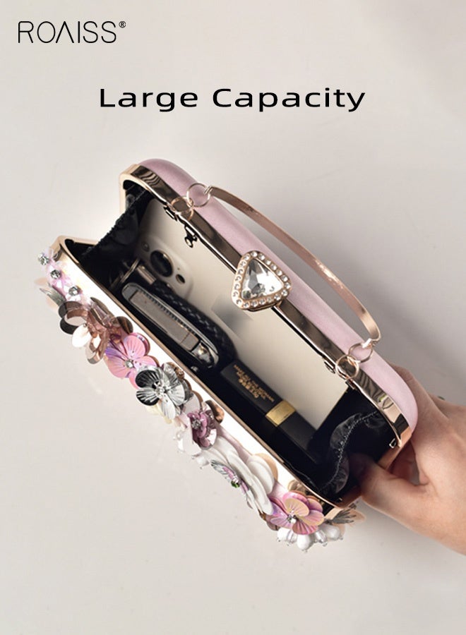 roaiss Flower Clutch Purse Evening Bag for Women Formal Party Handbag Chain Strap Shoulder Bag - Image 4