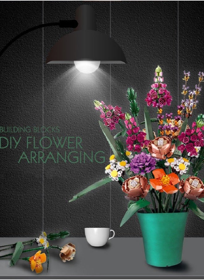 Flower Bouquet Building Blocks Set,Artificial Flowers Building Toys, Colorful,756Pieces
