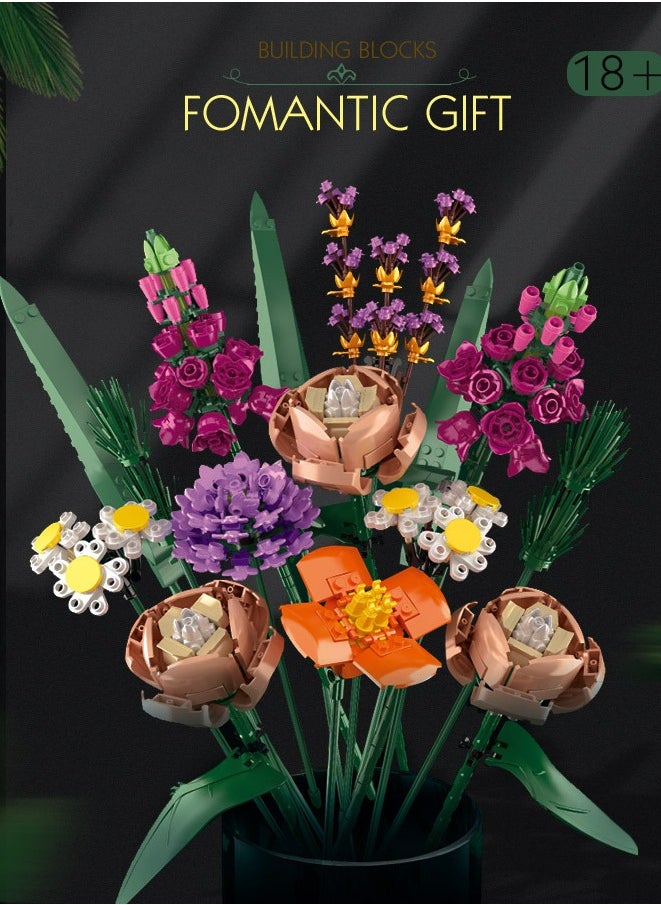 Flower Bouquet Building Blocks Set,Artificial Flowers Building Toys, Colorful,756Pieces