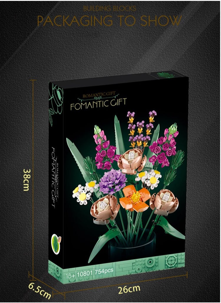 Flower Bouquet Building Blocks Set,Artificial Flowers Building Toys, Colorful,756Pieces