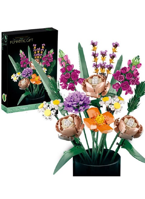 Flower Bouquet Building Blocks Set,Artificial Flowers Building Toys, Colorful,756Pieces