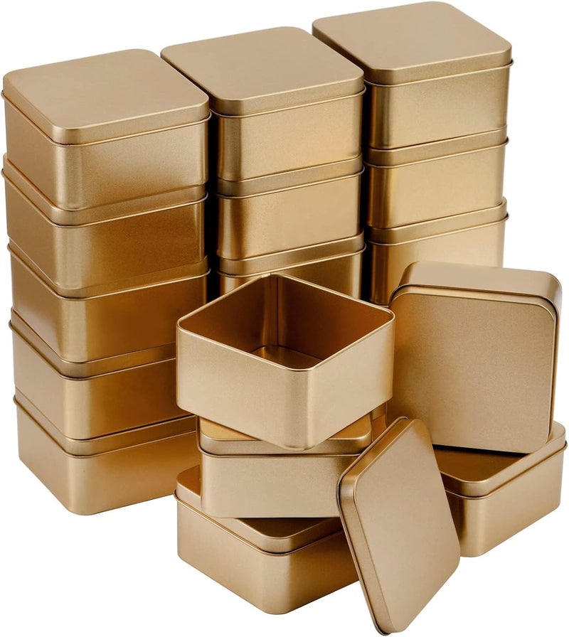 Tazweeq 30 Pack Tin Boxes with Lids, Empty Metal Tins, Portable Storage Metal Tin Container Organizer, Loose Leaves with Cover Medium Metal Happy Candy for Cookie, Candy, Treats, Gifts, Favors, Gold - Image 1
