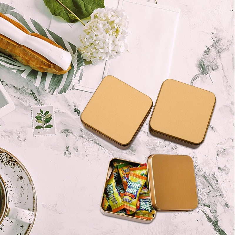 Tazweeq 30 Pack Tin Boxes with Lids, Empty Metal Tins, Portable Storage Metal Tin Container Organizer, Loose Leaves with Cover Medium Metal Happy Candy for Cookie, Candy, Treats, Gifts, Favors, Gold - Image 5