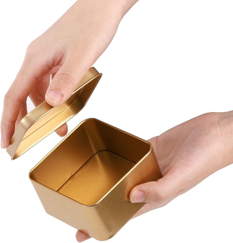 Tazweeq 30 Pack Tin Boxes with Lids, Empty Metal Tins, Portable Storage Metal Tin Container Organizer, Loose Leaves with Cover Medium Metal Happy Candy for Cookie, Candy, Treats, Gifts, Favors, Gold - Image 2