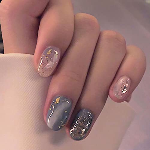 RikView Luxury Glitter Glossy Oval Short Fake Nails Press on Nails Full Cover Acrylic Nails for Women and Girls 24PCS Luxury - Image 2