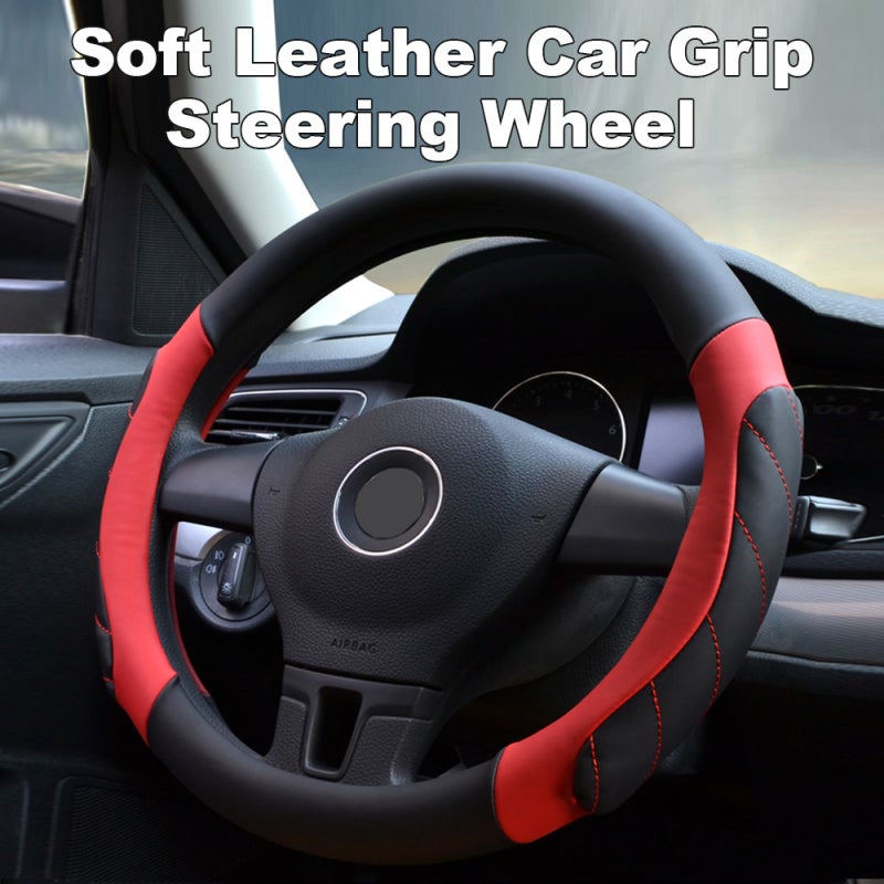 Steering Wheel Cover: Black&Red PVC Leather - Odorless Heat Cold Protection Superior Grip Breathable Design Universal Fit for Truck SUV Cars - Image 1