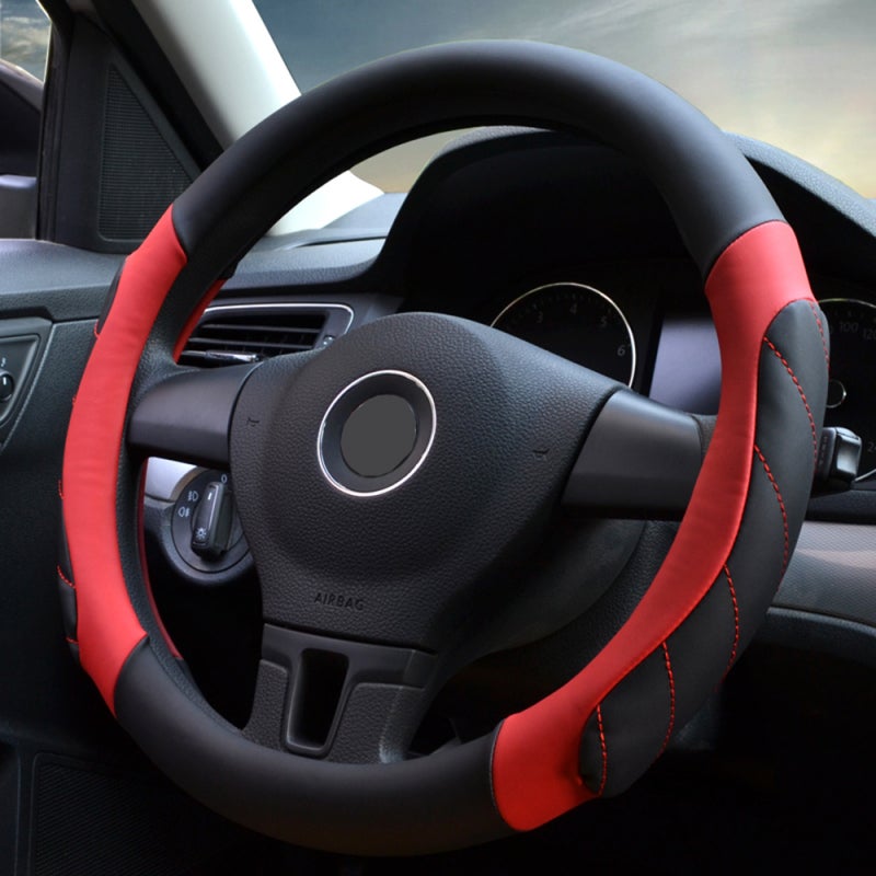 Steering Wheel Cover: Black&Red PVC Leather - Odorless Heat Cold Protection Superior Grip Breathable Design Universal Fit for Truck SUV Cars - Image 4