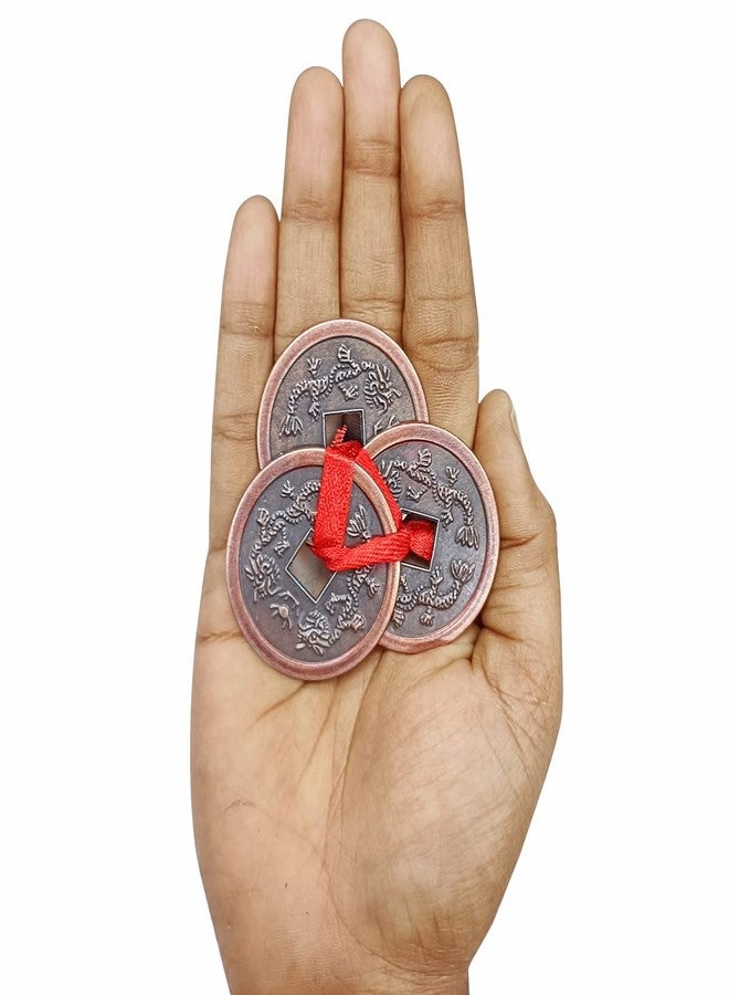 9Dzine مجموعة 9Dzine من ثلاث عملات صينية فنغ شوي فاستو مربوطة بشريط أحمر، عملة التنين والعنقاء، عملة الحظ السعيد للثروة والحظ والازدهار | عناصر تزيين الباب الرئيسي - Image 3