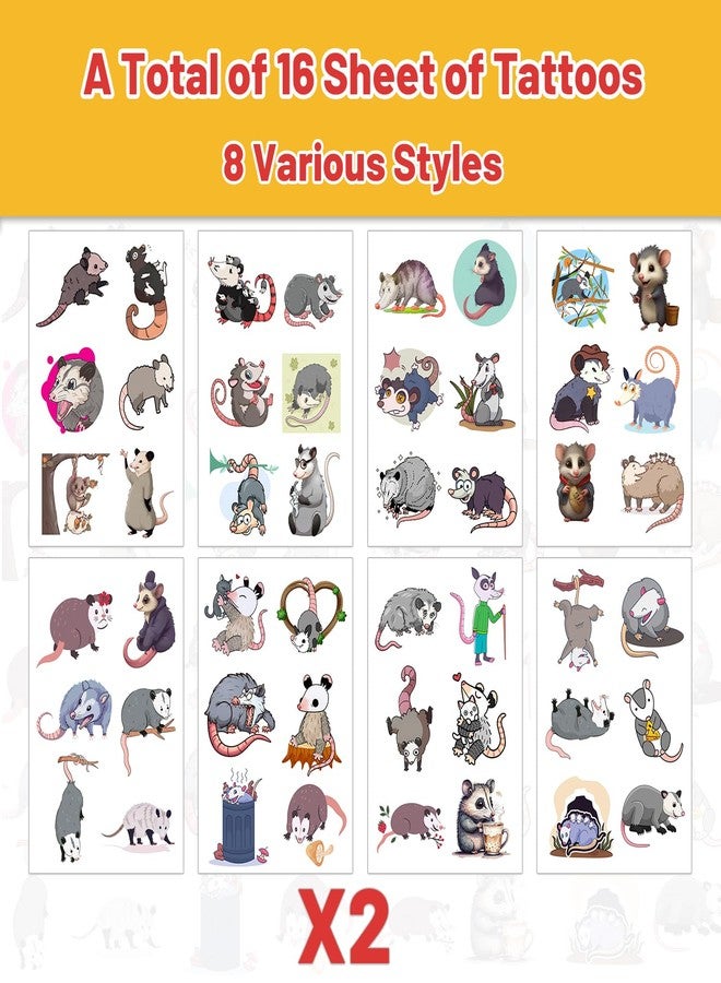 Lcnjscgo 16 Sheets Possum Temporary Tattoos, Fun Opossum Stickers for Kids, Party Favors, Birthday Decorations, Classroom Rewards - Image 2