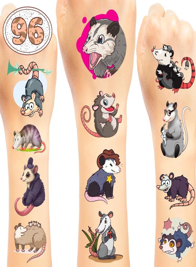 Lcnjscgo 16 Sheets Possum Temporary Tattoos, Fun Opossum Stickers for Kids, Party Favors, Birthday Decorations, Classroom Rewards - Image 1