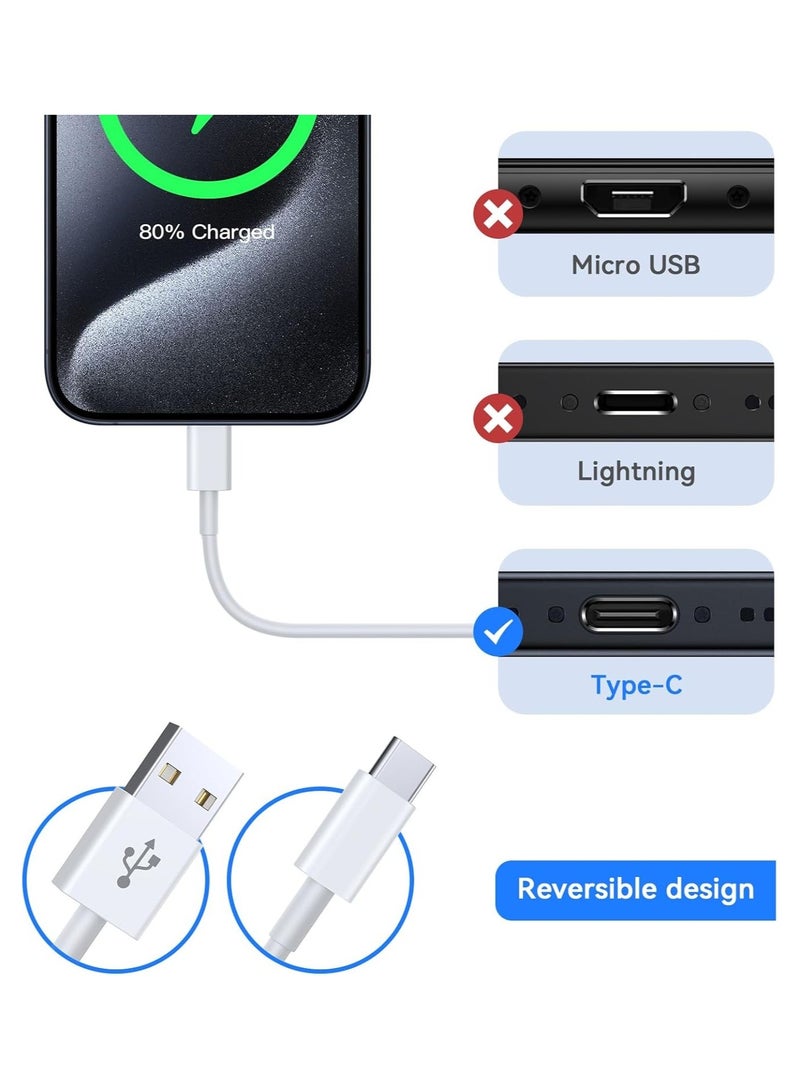 كابل USB-C، عبوتان بطول 6 أقدام / 1.8 متر، من USB A إلى USB C، كابل شحن سريع من نوع USB Type-C، متوافق مع Samsung Galaxy S23 وS22 وS21 وS20 وS9، وNote 10 و9 و8، وiPhone 15 و16، وGoogle Pixel، وOnePlus، وغيرها. - Image 2