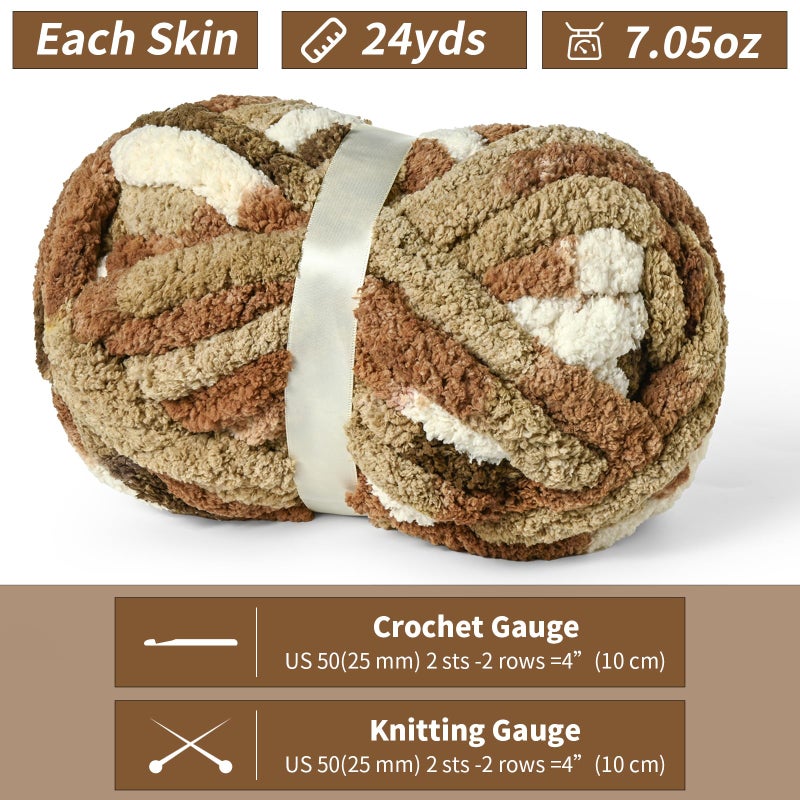 Waikxin 10 Pack Jumbo Chunky Yarn for Hand Knitting, Fluffy Chunky Chenille Yarn for Crocheting, Variegated Chunky Knit Baby Blanket Yarn, 240 yds /70.5 oz Super Bulky Yarn (Cappuccino) - Image 2