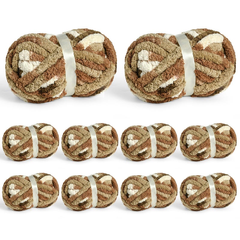 Waikxin 10 Pack Jumbo Chunky Yarn for Hand Knitting, Fluffy Chunky Chenille Yarn for Crocheting, Variegated Chunky Knit Baby Blanket Yarn, 240 yds /70.5 oz Super Bulky Yarn (Cappuccino) - Image 1
