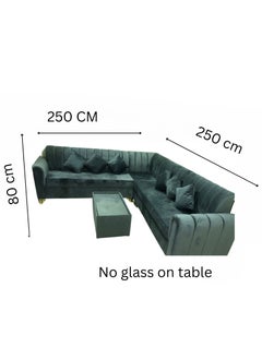 مهارة البحر طقم كنب مخمل على شكل حرف L مع وسادة وطاولة - أزرق فاتح / -250X80X80  - Image 2