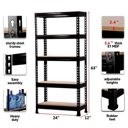 Vruta Adjustable Section Rack & Shelves Industrial Storage Shelving Unit Boltless Rivet Heavy Duty Garage Kitchen Multipurpose Racks-Black, 63" x 24" x 12",5 Shelves(Alloy Steel) - Image 4