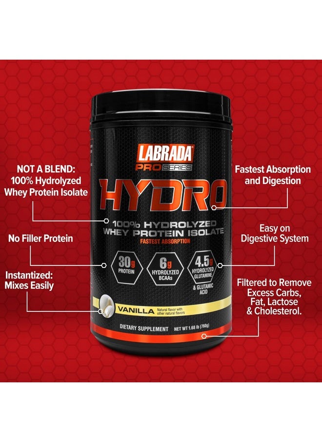 Hydro 100% Pure Hydrolyzed Whey Protein Isolate Powder Lactose Free 6G Bcaa’S 4.5G Glutamine Fastest Digesting Whey Available Instant Mixing Delicious Taste (Vanilla)