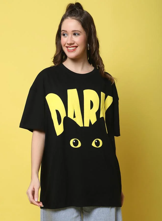 ستايلي Women Black Oversized Graphic Print T-Shirt By Door74