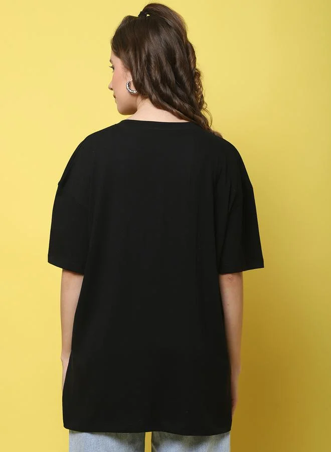 ستايلي Women Black Oversized Graphic Print T-Shirt By Door74