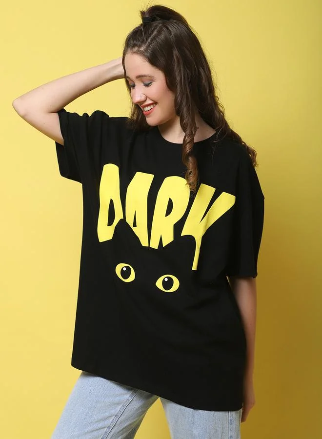 Take Two Women Black Oversized Graphic Print T-Shirt By Door74