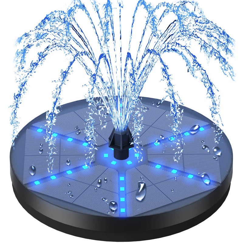 GAIZERL Solar Bird Bath Fountains Upgraded 4W Solar Powered Water Fountain Pump with 4000 Battery 7 Nozzles 4 Fixers Colorful LED Lights for Garden Pond Swimming Pool Fish Tank and Outdoor