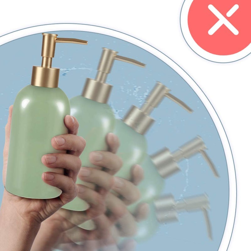 Natheeph 2Pc 14Oz Ceramic Soap Dispenser Ceramic Soap Pump Dispenser Can Fill Liquid For Bathroom/Kitchen (White + Green) - Image 4