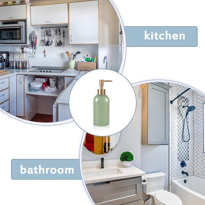 Natheeph 2Pc 14Oz Ceramic Soap Dispenser Ceramic Soap Pump Dispenser Can Fill Liquid For Bathroom/Kitchen (White + Green) - Image 5