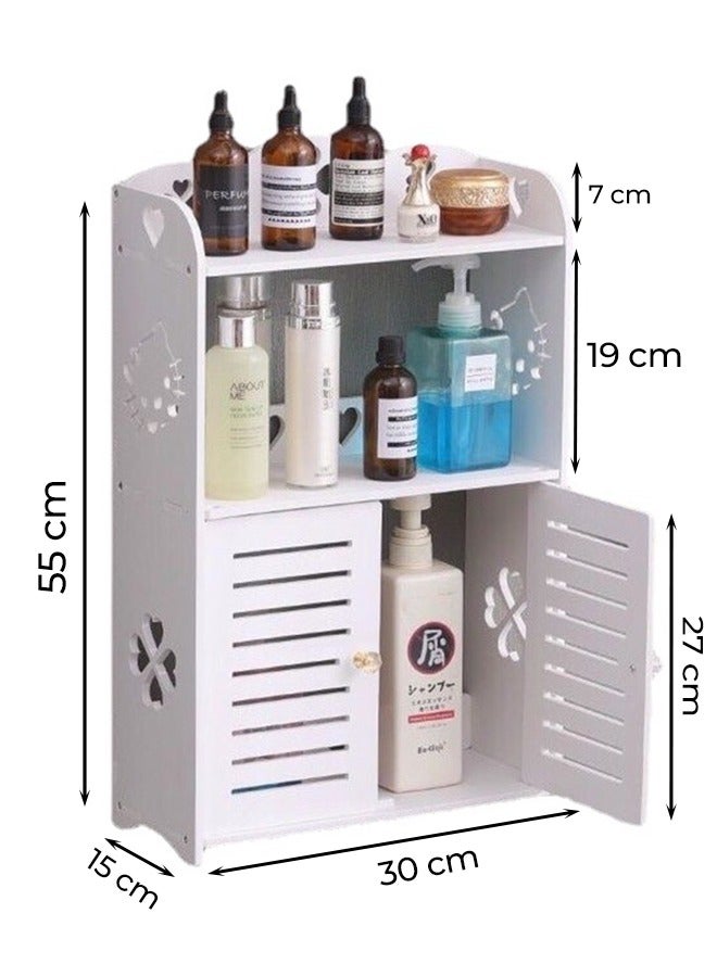 Elegant Wall Mounted Bathroom Cabinet with Carved Doors, Premium Plastic Design for Stylish and Efficient Toilet Storage Available in Large and Small Sizes