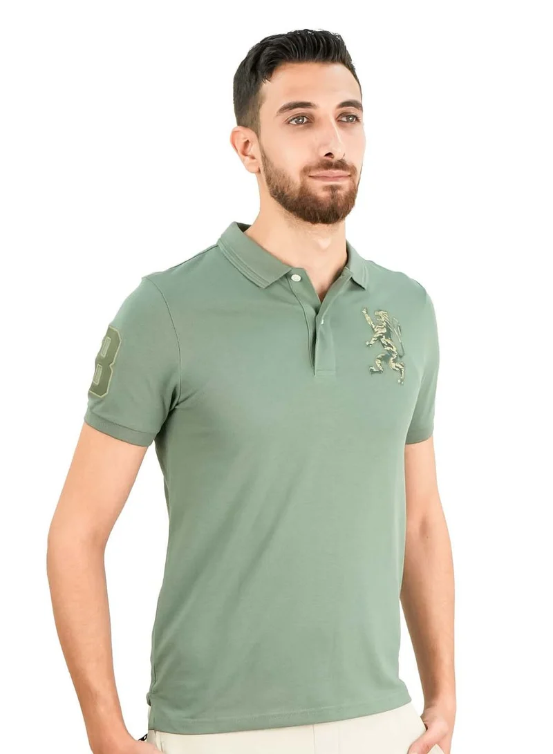 Men's 3D Lion Polo: Slim Fit, Bold Embroidery, Premium Pique