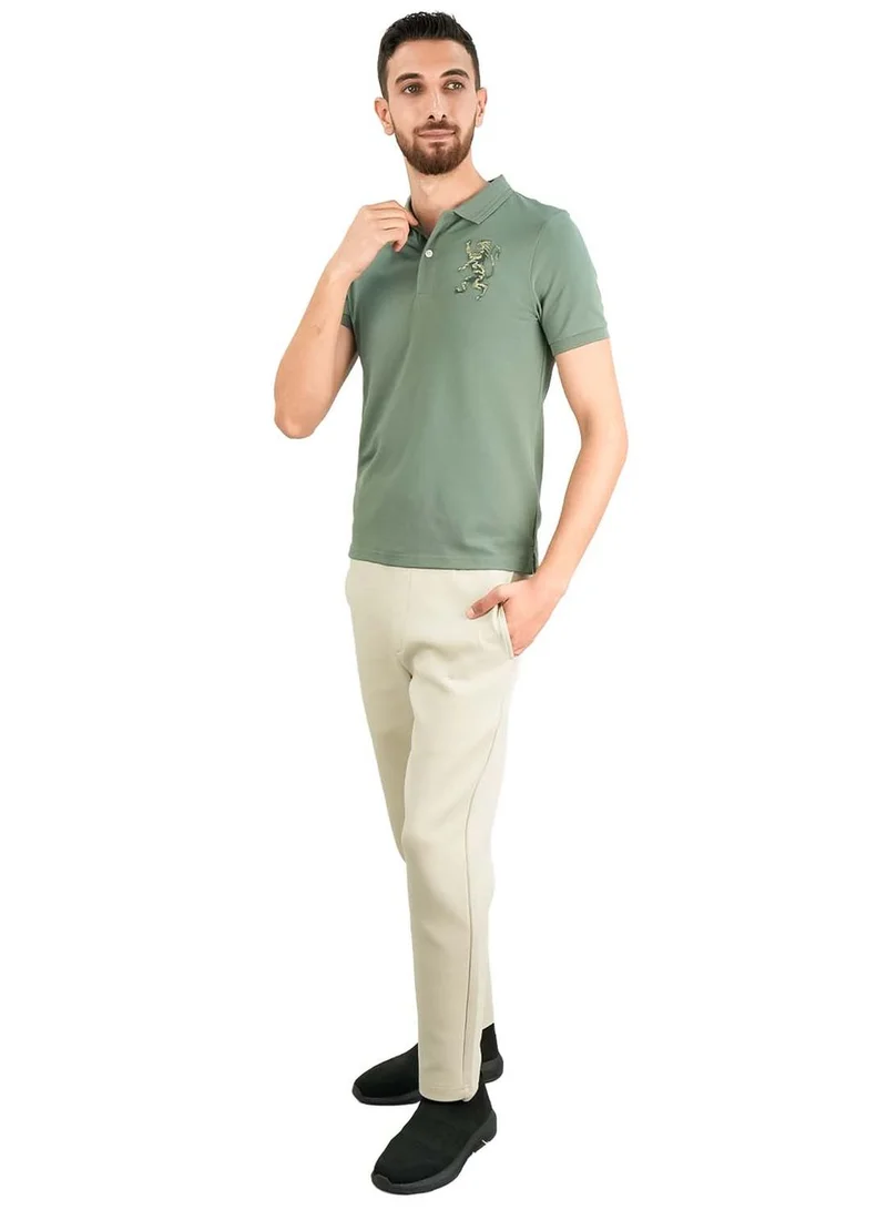 جيوردانو بولو رجالي بنقش أسد ثلاثي الأبعاد بقصة ضيقة وتطريز جريء من قماش البيكيه الفاخر