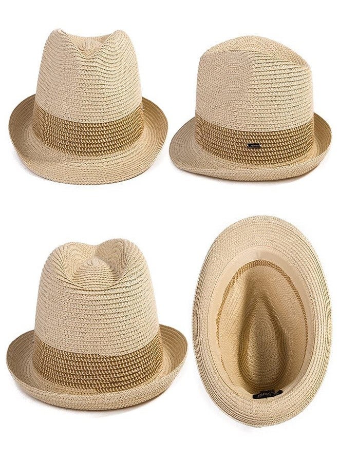 Comhats Oversize XL XXL Mens Summer Straw Fedoras Sun Hats Panama Derby Packable 57-64cm 22.4"-25.2" 7 1/8-8, 94587_blue, XXL - Image 2
