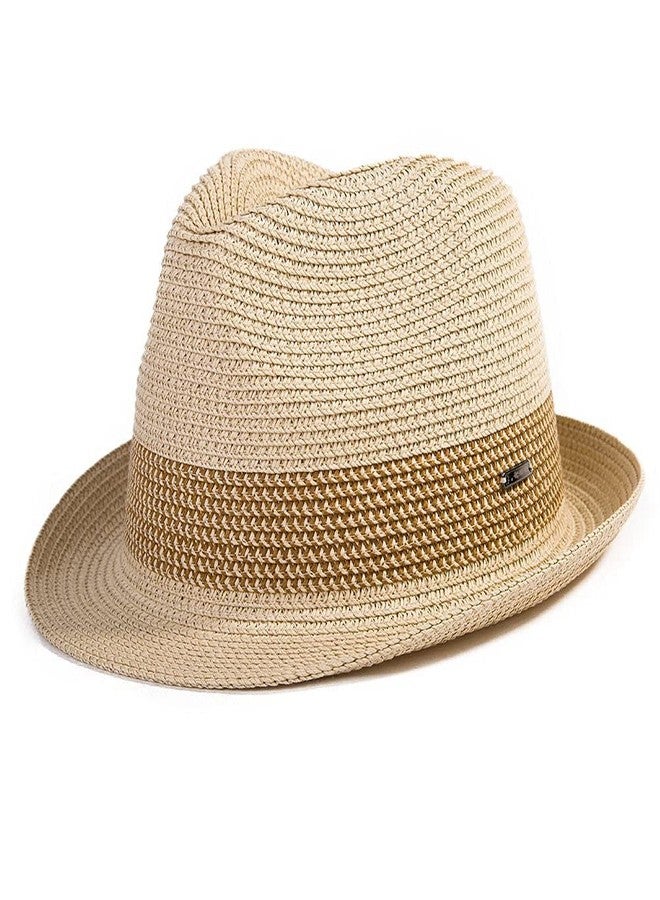 Comhats Oversize XL XXL Mens Summer Straw Fedoras Sun Hats Panama Derby Packable 57-64cm 22.4"-25.2" 7 1/8-8, 94587_blue, XXL - Image 1