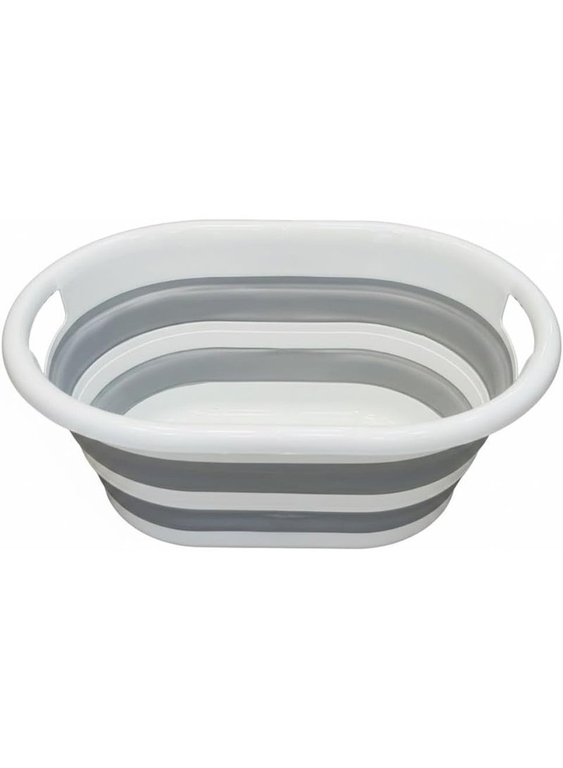 باسكت غسيل وبانيو سيليكون قابل للطي – سعة كبيرة 38 لتر – تصميم عملي موفر للمساحة – لون رمادي وأبيض R - Image 1