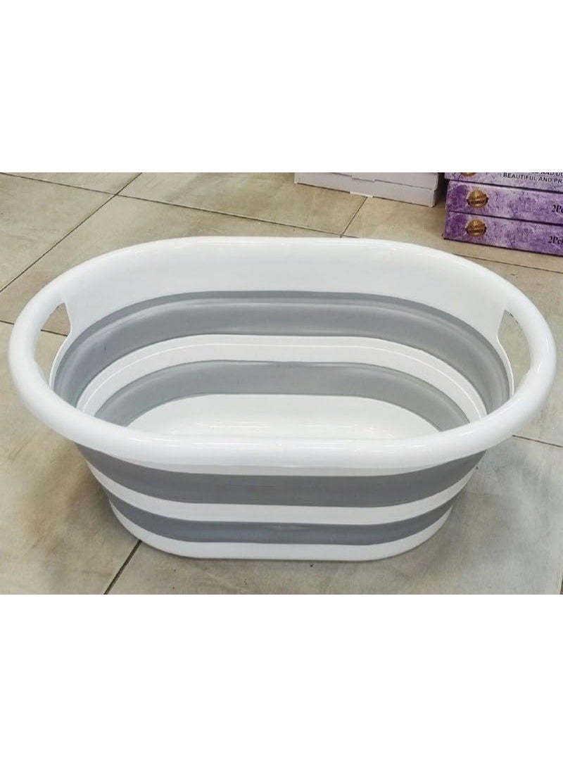 باسكت غسيل وبانيو سيليكون قابل للطي – سعة كبيرة 38 لتر – تصميم عملي موفر للمساحة – لون رمادي وأبيض R - Image 5