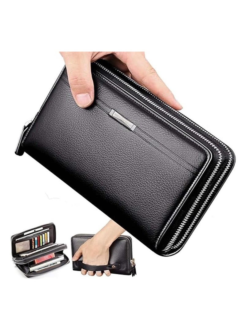Captaintech Wallet, RFID Blocking Genuine Leather Wallet, Long Purse Leather Clutch Large Business Handbag Phone Card Holder Case Gift for Men Father Son Husband Boyfriend - Image 1