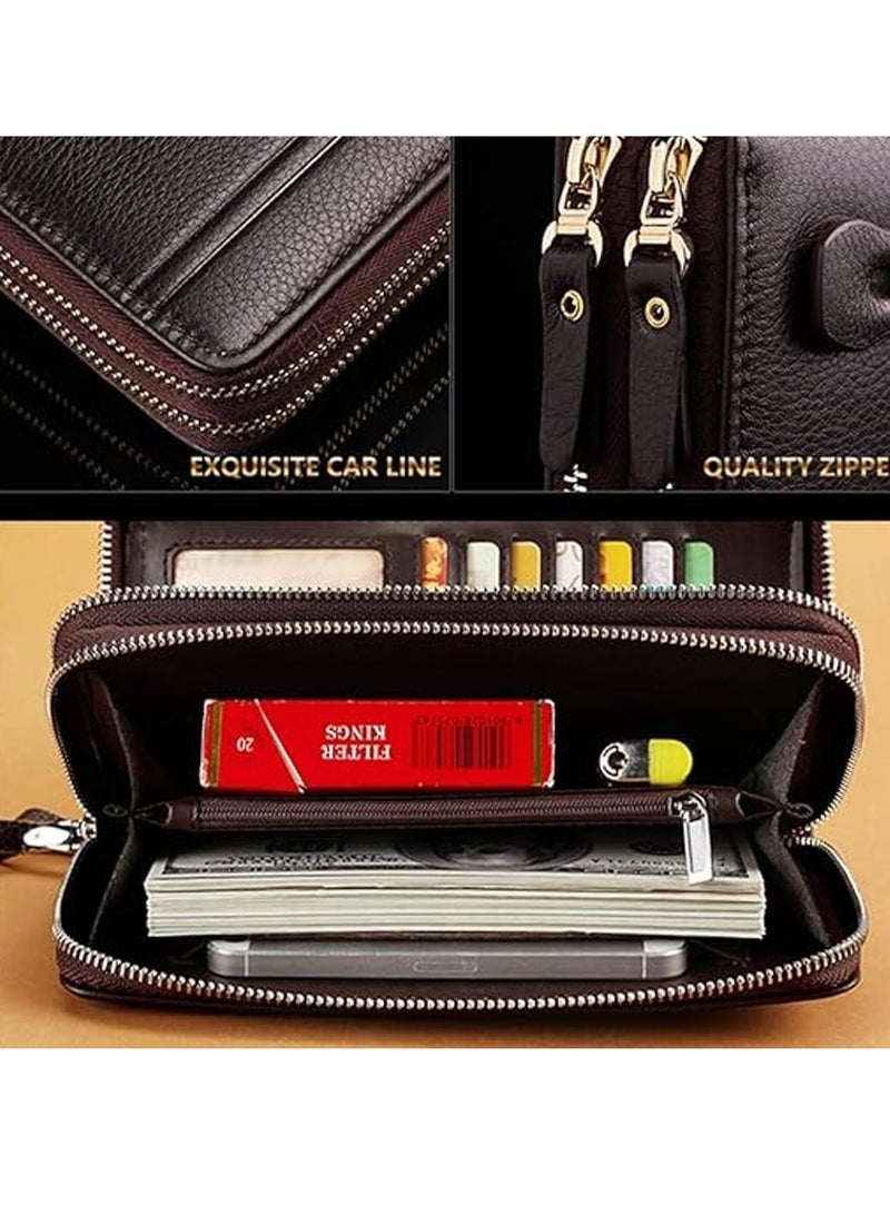 Captaintech Wallet, RFID Blocking Genuine Leather Wallet, Long Purse Leather Clutch Large Business Handbag Phone Card Holder Case Gift for Men Father Son Husband Boyfriend - Image 4