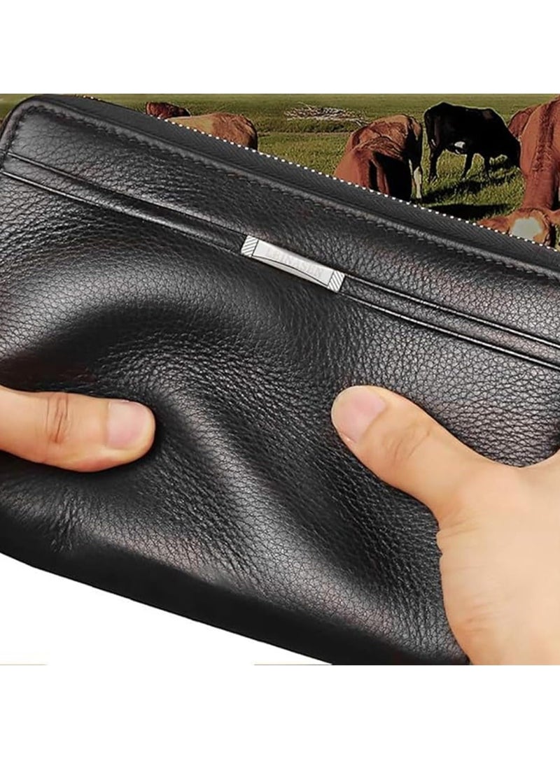 Captaintech Wallet, RFID Blocking Genuine Leather Wallet, Long Purse Leather Clutch Large Business Handbag Phone Card Holder Case Gift for Men Father Son Husband Boyfriend - Image 5