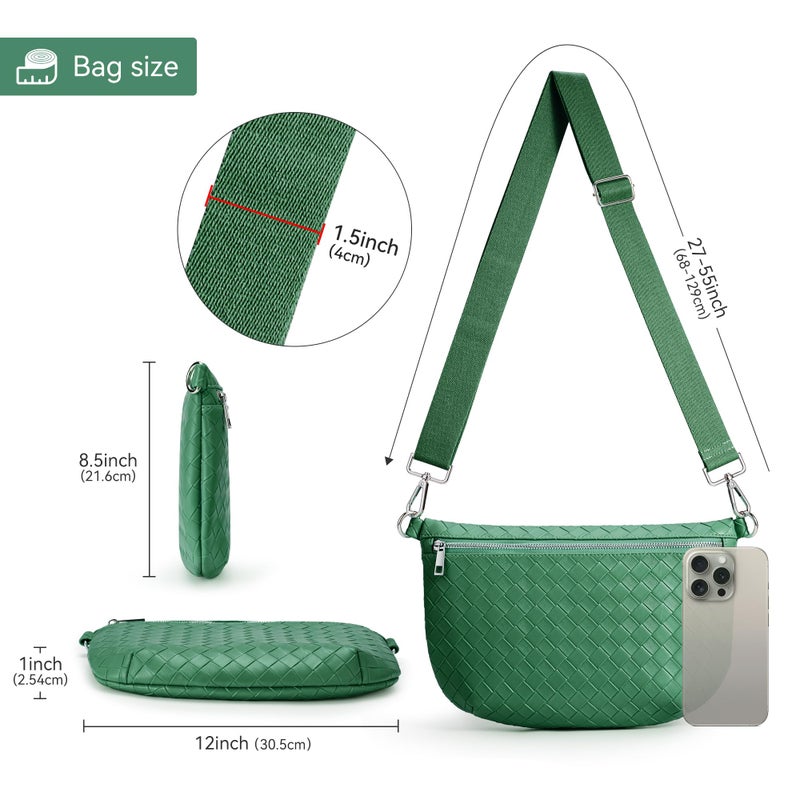 KALIDI FANCY FOREST KALIDI Woven Crossbody Bags for Women Travel Vegan Leather Fanny Packs for Woman Cross Body Purse Fashion Belt Bum Bag with Wide Strap - Image 5
