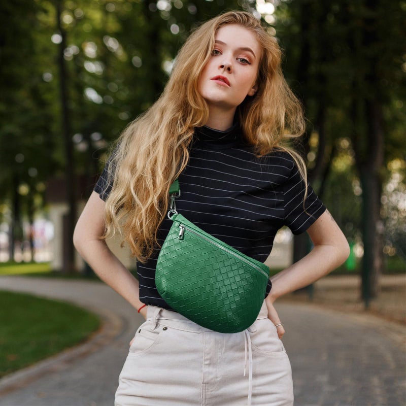 KALIDI FANCY FOREST KALIDI Woven Crossbody Bags for Women Travel Vegan Leather Fanny Packs for Woman Cross Body Purse Fashion Belt Bum Bag with Wide Strap - Image 3