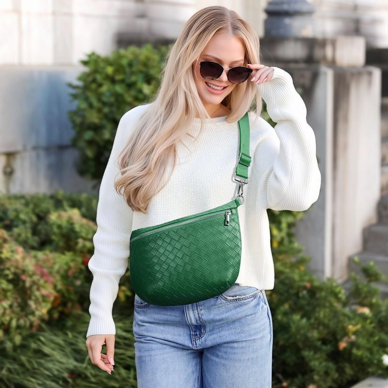 KALIDI FANCY FOREST KALIDI Woven Crossbody Bags for Women Travel Vegan Leather Fanny Packs for Woman Cross Body Purse Fashion Belt Bum Bag with Wide Strap - Image 2