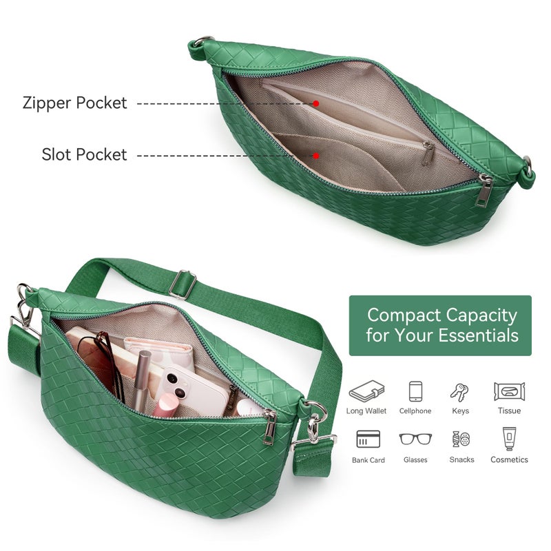 KALIDI FANCY FOREST KALIDI Woven Crossbody Bags for Women Travel Vegan Leather Fanny Packs for Woman Cross Body Purse Fashion Belt Bum Bag with Wide Strap - Image 4
