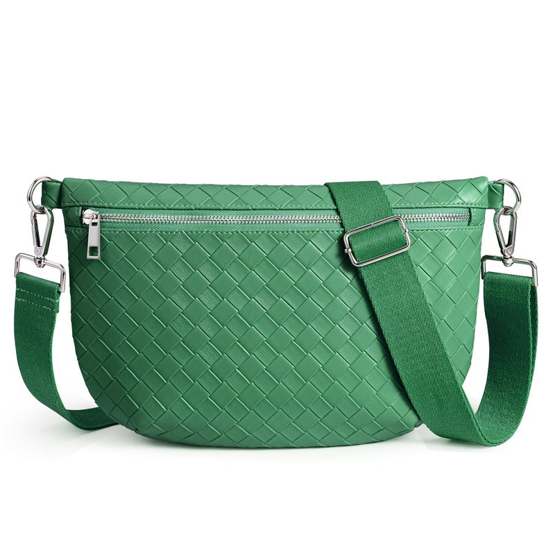 KALIDI FANCY FOREST KALIDI Woven Crossbody Bags for Women Travel Vegan Leather Fanny Packs for Woman Cross Body Purse Fashion Belt Bum Bag with Wide Strap - Image 1