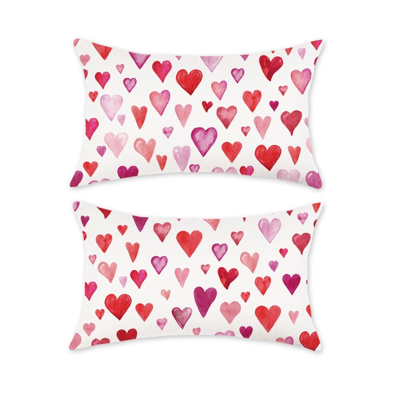 TAJWE Valentine Pillow Covers 12x20 Inch Set of 2 Red Pink Purple Heart Pillow Cases Valentine’s Day Wedding February Holiday Farmhouse Decorative Lumbar Cushion Covers for Sofa Couch Home Decor - Image 1